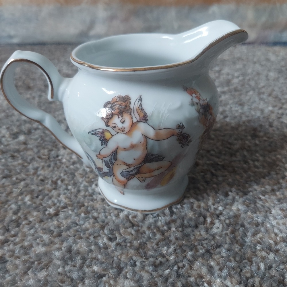 Trisa Japan Porcelain Cherub Creamer Pitcher Gold Trim Angel Motif Vintage